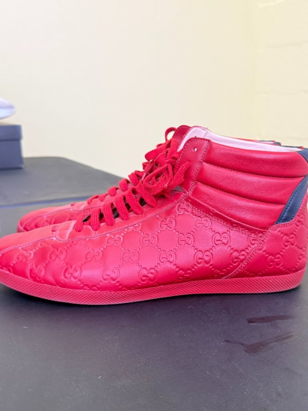 Gucci Red High-top Men Ace Embroidered Sneakers Size 13 (Size 14 US)